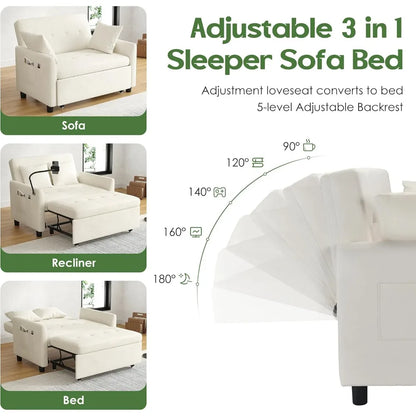 Loveseat Pull Out Bed, 46" - 3 in 1 Convertible