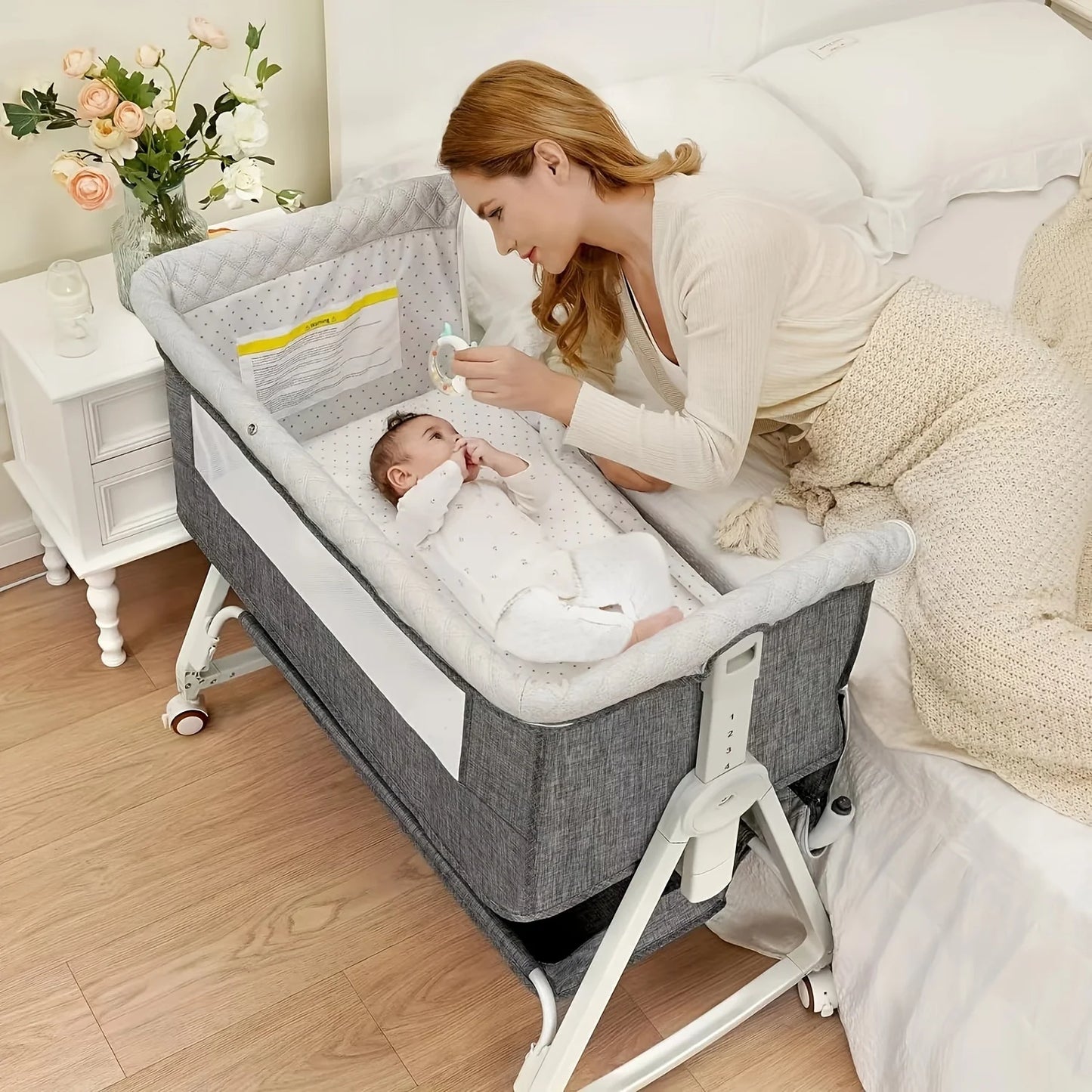 3 in 1 Baby Bassinet Bedside Sleeper with Wheels