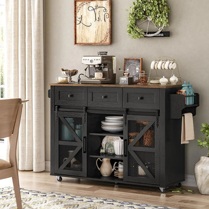 Rolling Kitchen Island - Farmhouse Black/Rustic Brown