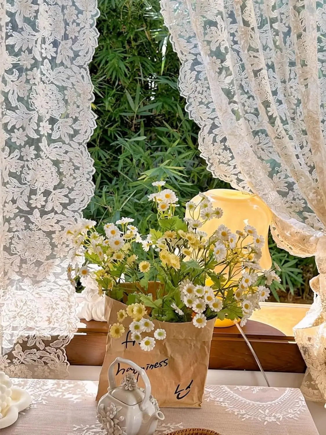 White Tulle Lace Embroidered Sheer Curtains