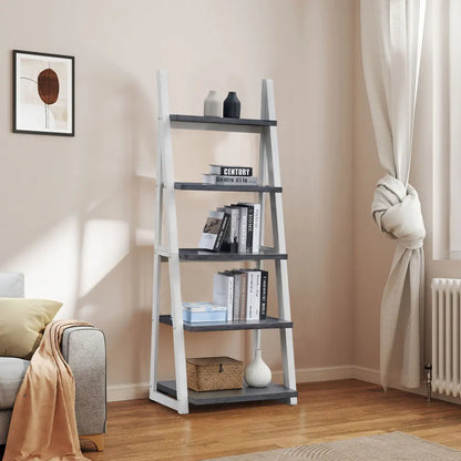 5-Tier Ladder Bookshelf, Wood Frame