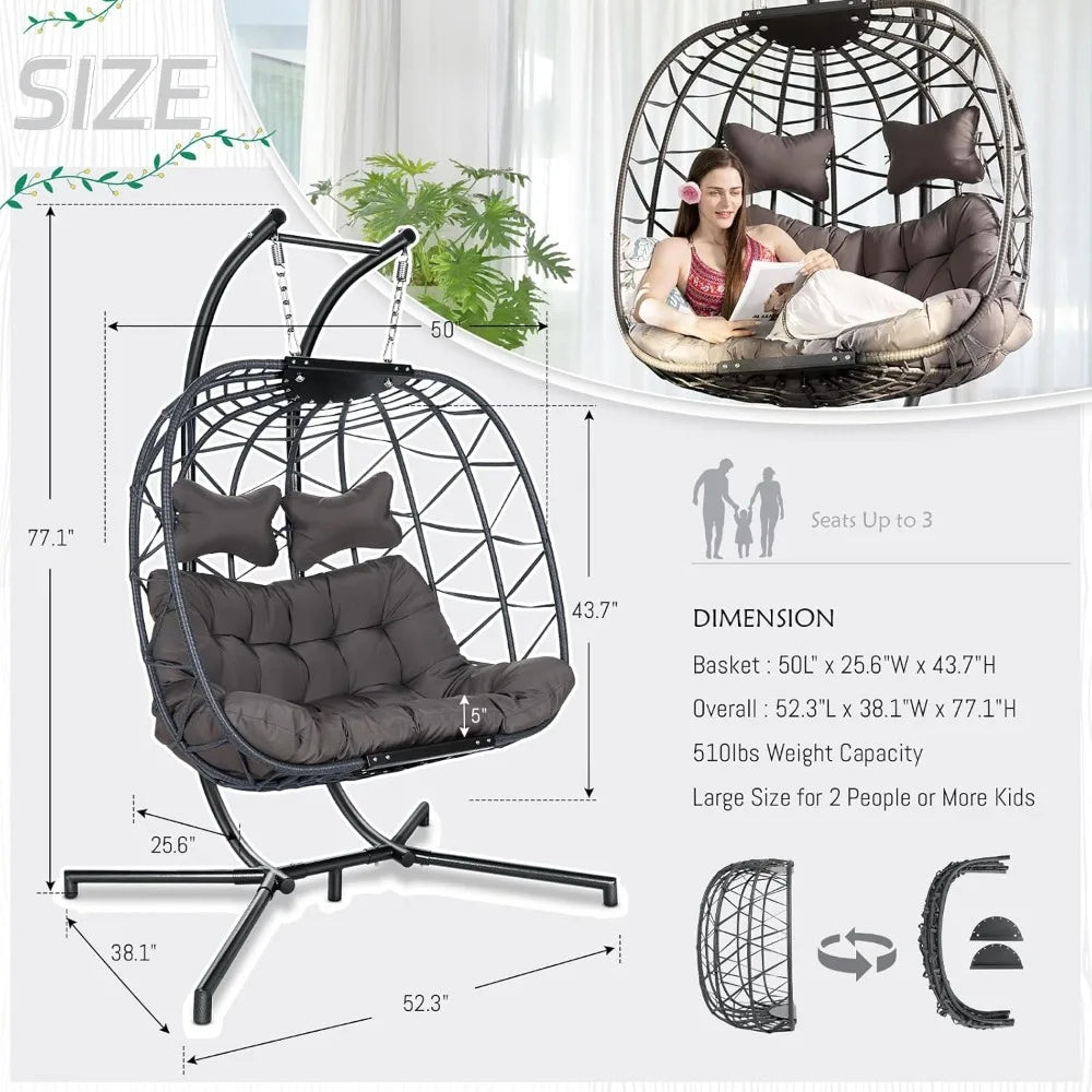 Double Egg Chair with Stand Indoor Outdoor