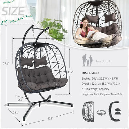 Double Egg Chair with Stand Indoor Outdoor
