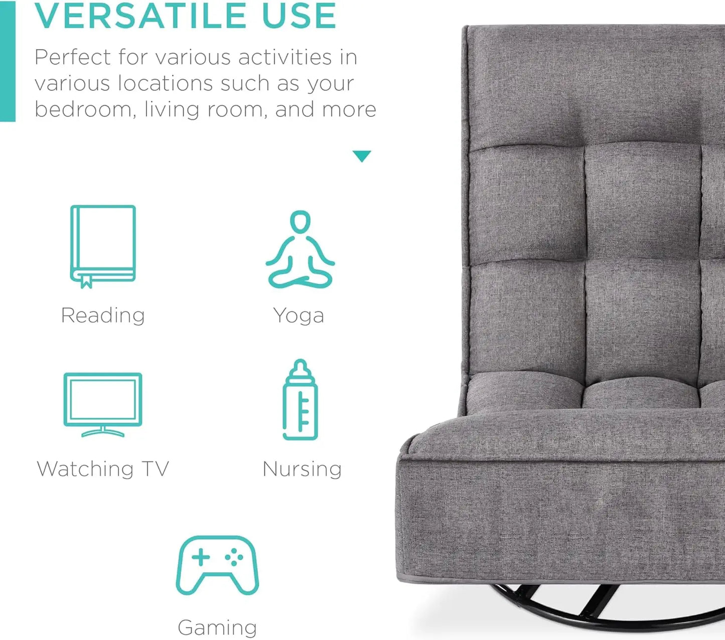 Reclining Gaming Chair for Home, Office, w/360-Degree Swivel