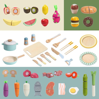 Wooden Play Food Set/Kitchen Accessories, 78PCS