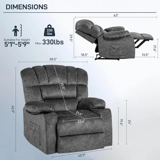 Recliner Chair, 2 Cup Holders & Side Pocket