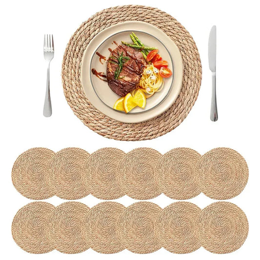Round Woven Placemats Set Boho Rattan Placemat