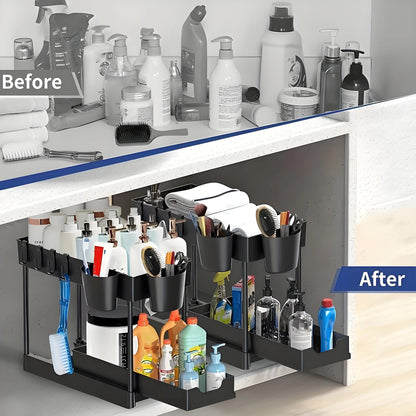 2-Pack Modular Under Sink Shelves - Adjustable Steel Organizer