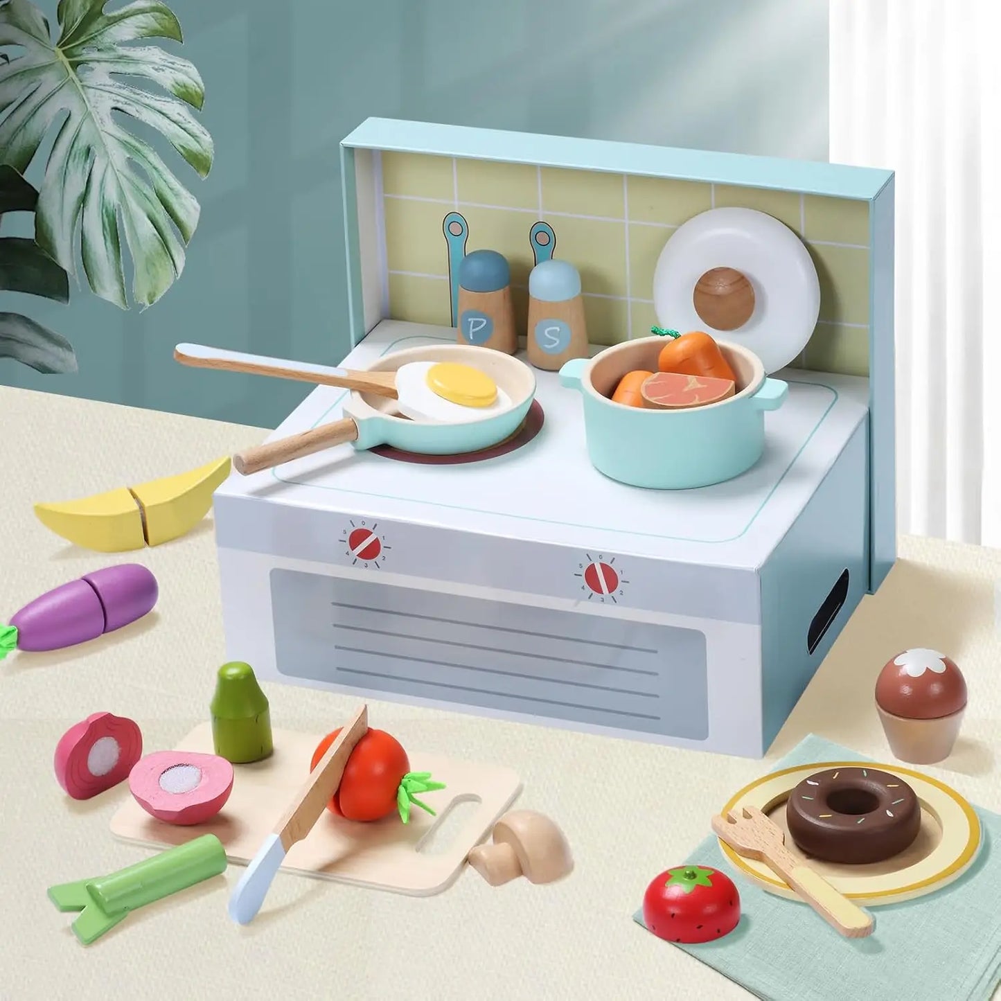 Wooden Play Food Set/Kitchen Accessories, 78PCS