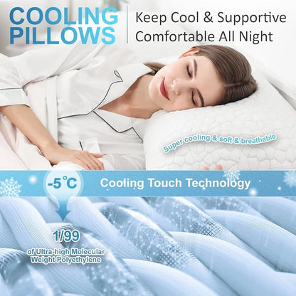 Cooling Pillows Set of 2 Gel Memory Foam. for Comfortable Sleep