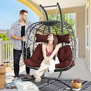 Double Egg Chair with Stand Indoor Outdoor