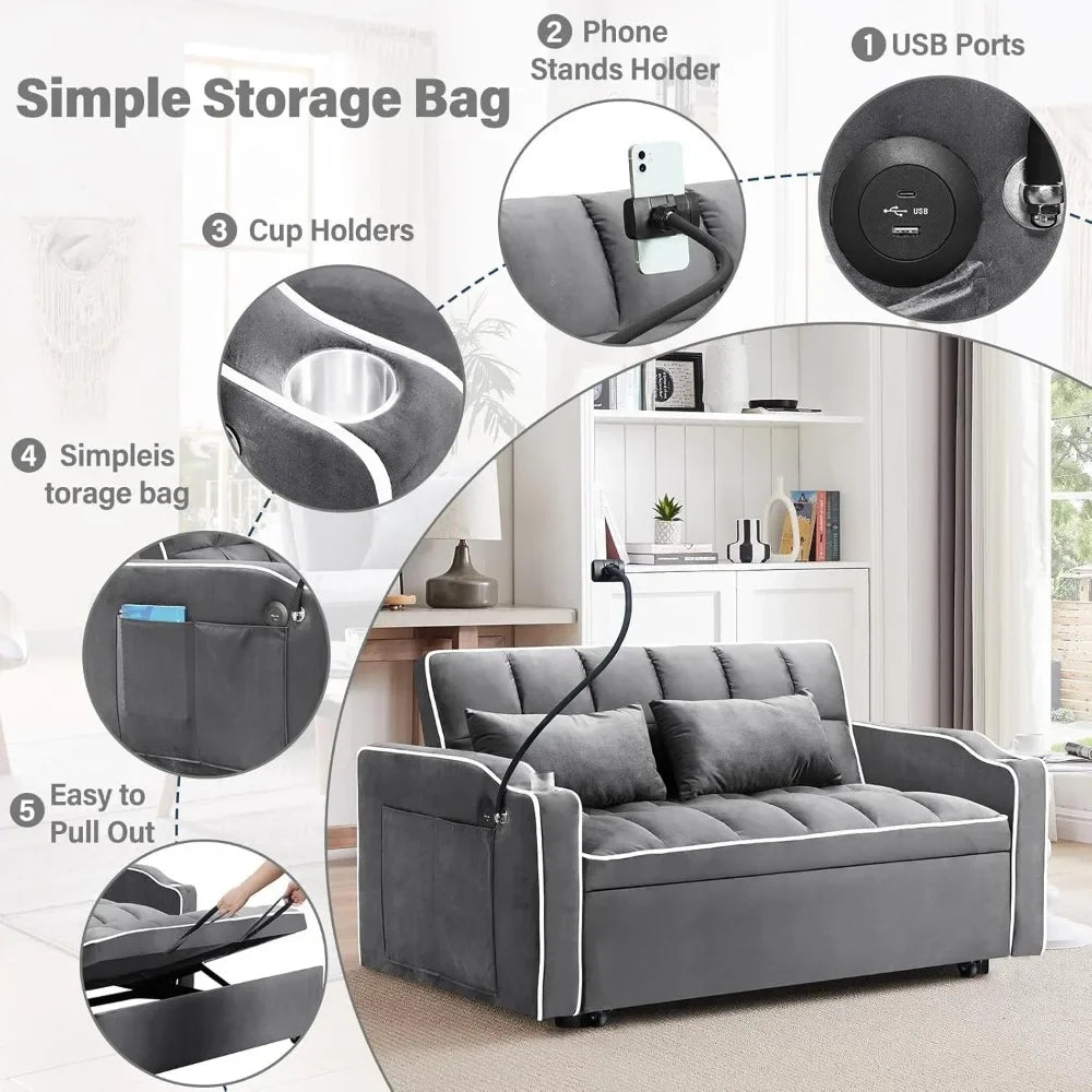 55'' Loveseat Sleeper Sofa Bed with Adjustable Backrest