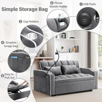 55'' Loveseat Sleeper Sofa Bed with Adjustable Backrest