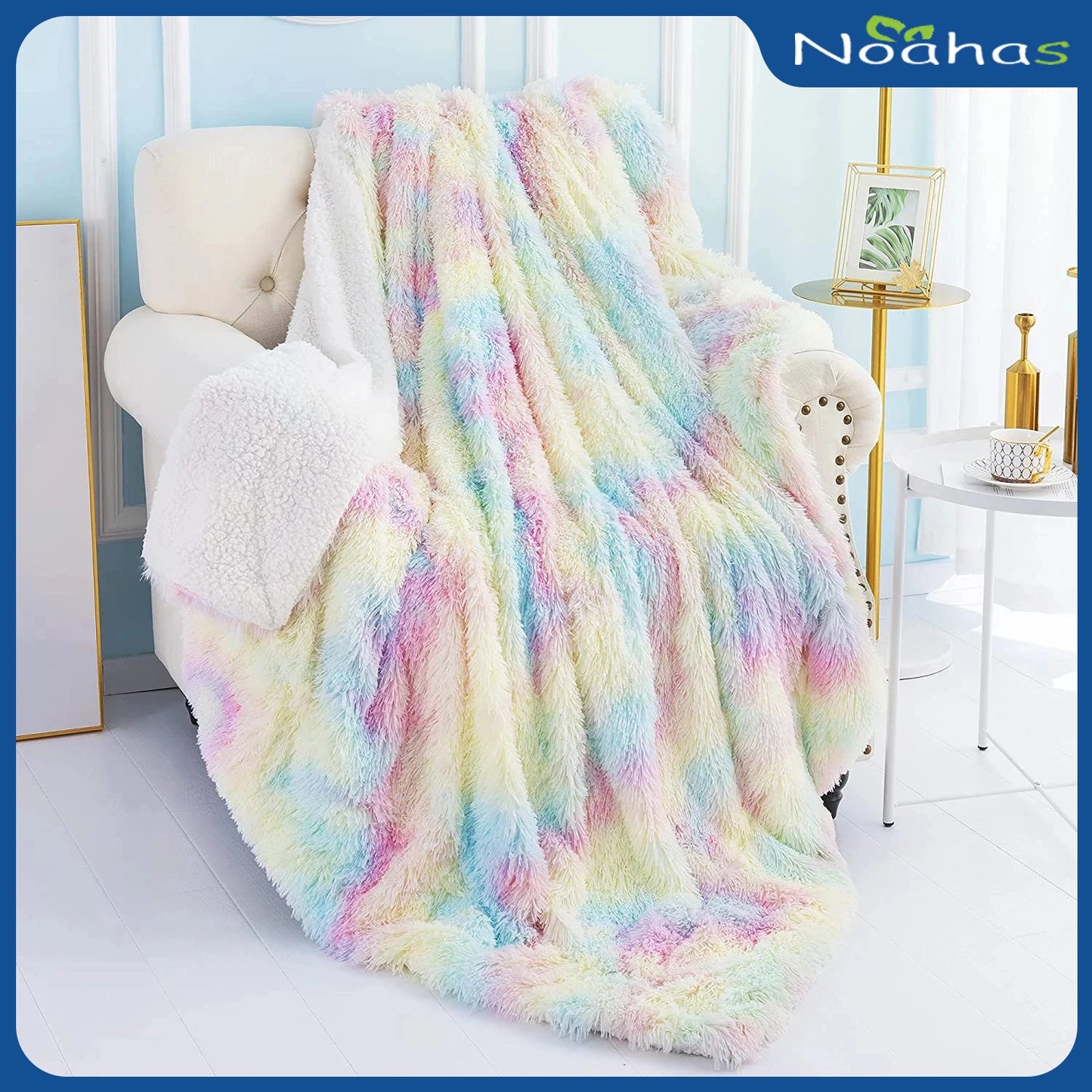 Rainbow Soft Fuzzy Throw Blanket