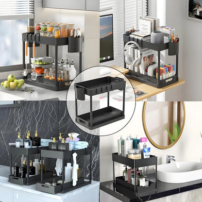 2-Pack Modular Under Sink Shelves - Adjustable Steel Organizer