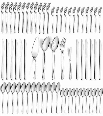 65 Pcs Silverware Set, serving for 12, 5 Pcs Serving Set