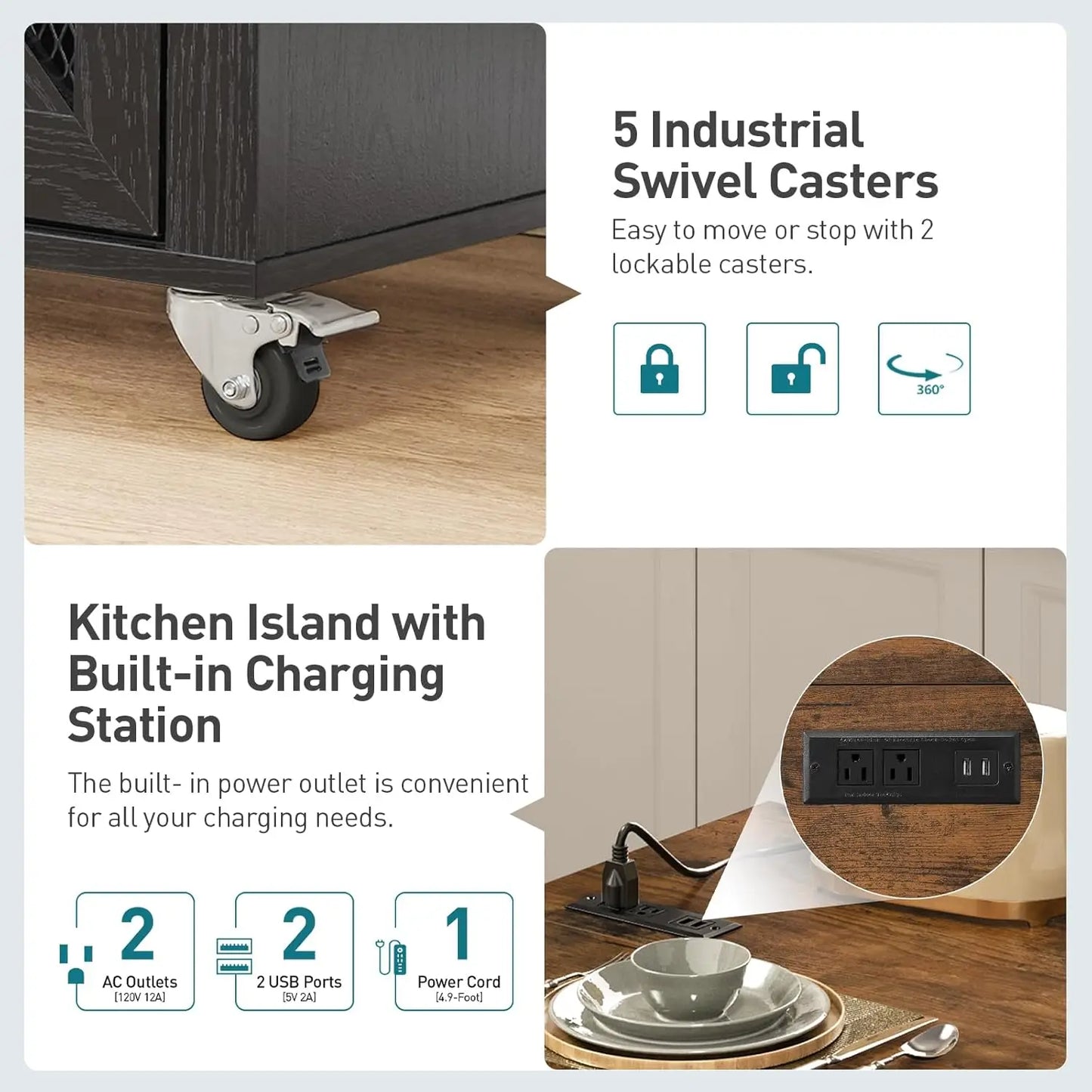 Rolling Kitchen Island - Farmhouse Black/Rustic Brown