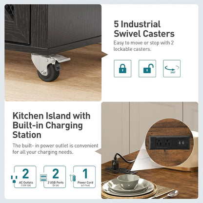 Rolling Kitchen Island - Farmhouse Black/Rustic Brown