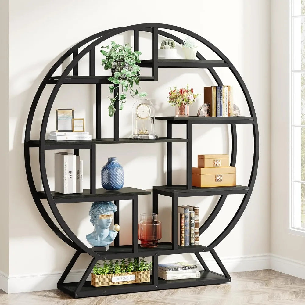 63" Industrial Wood Bookshelf with Staggered Shelves