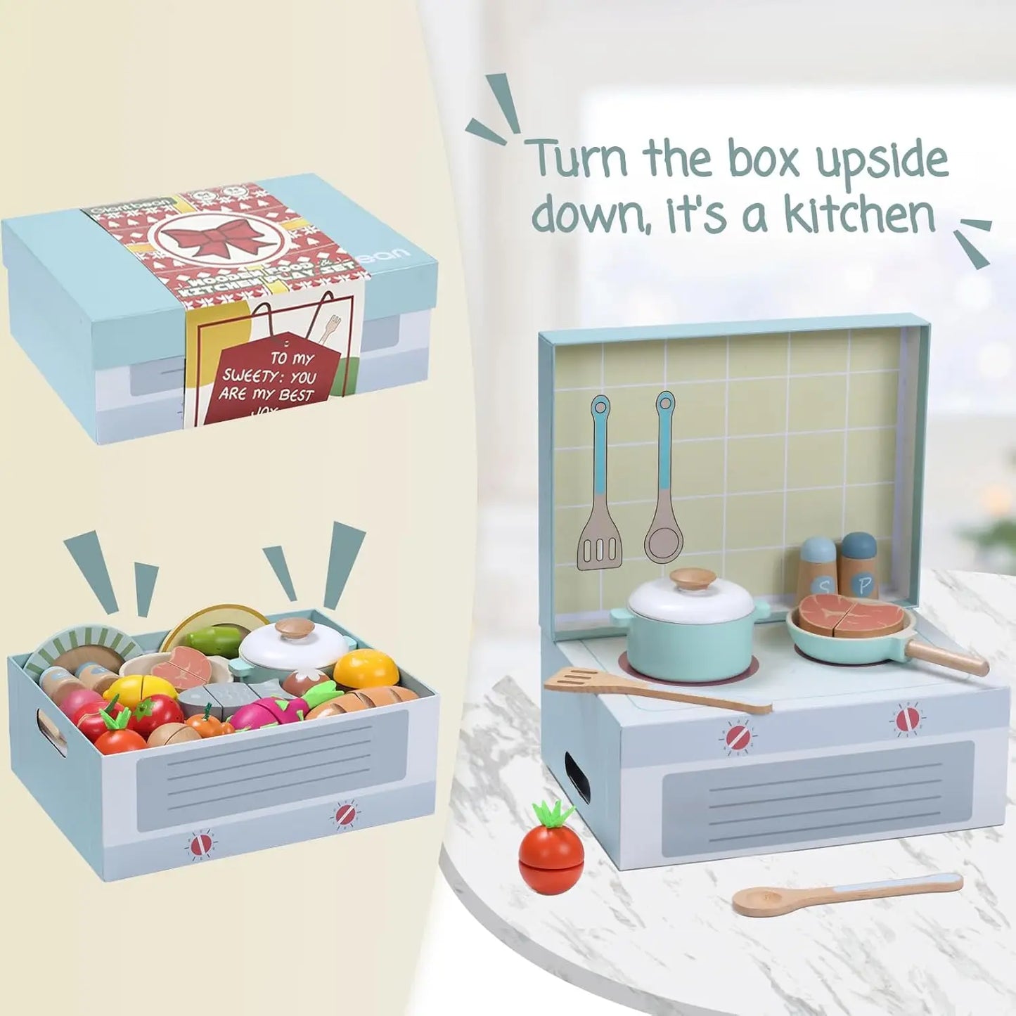 Wooden Play Food Set/Kitchen Accessories, 78PCS