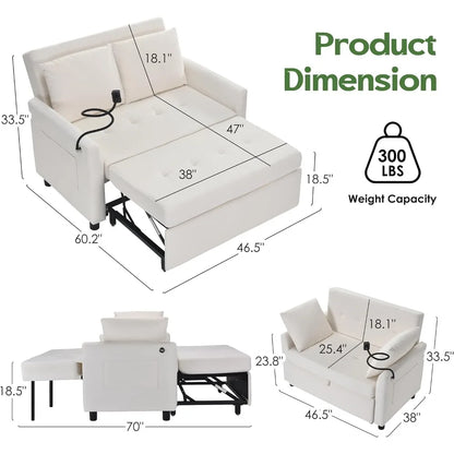 Loveseat Pull Out Bed, 46" - 3 in 1 Convertible