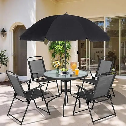 6 Pieces Folding, Garden Patio Furniture Set w/Umbrella,