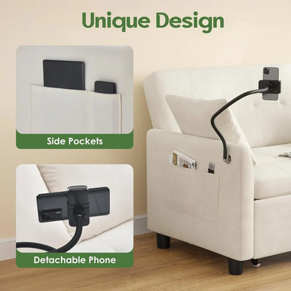 Loveseat Pull Out Bed, 46" - 3 in 1 Convertible