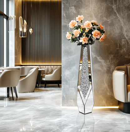 Large Crushed Crystal Diamond Glass Vase