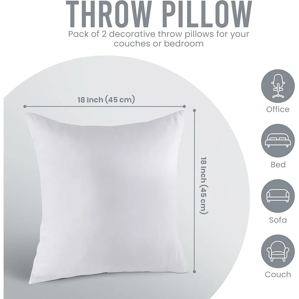 White Throw Pillow Inserts 18"x18" - Pack of 2