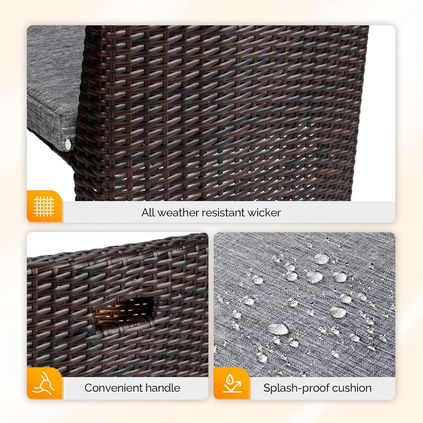 3 PCS Wicker Outdoor Patio Bistro Set with Glass Top