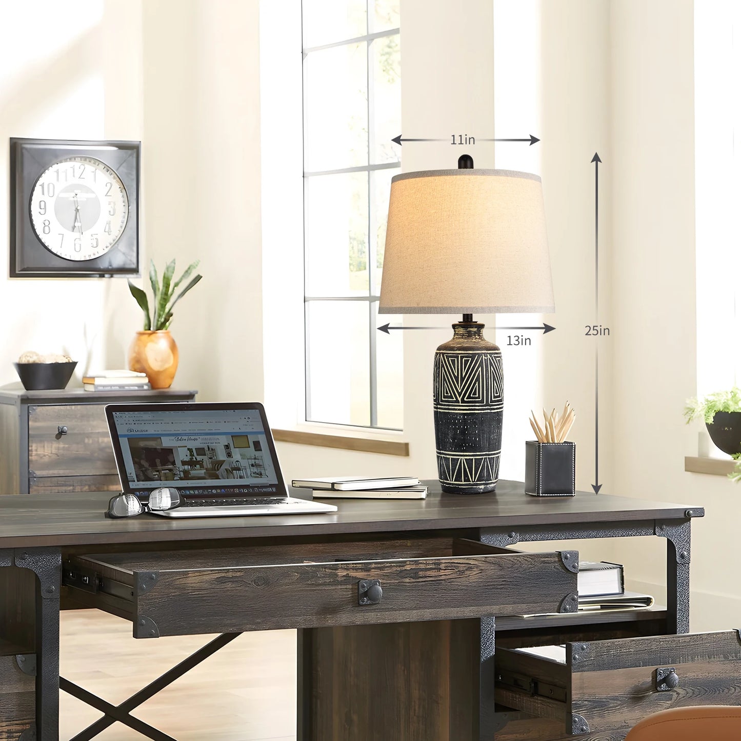 25-Inch Carved Geometric Ceramic Table Lamp