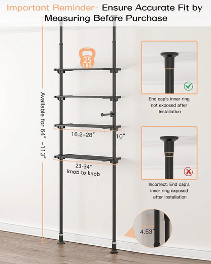 4-Tier Over Toilet Storage Shelf. Fits 64-113" Heights.