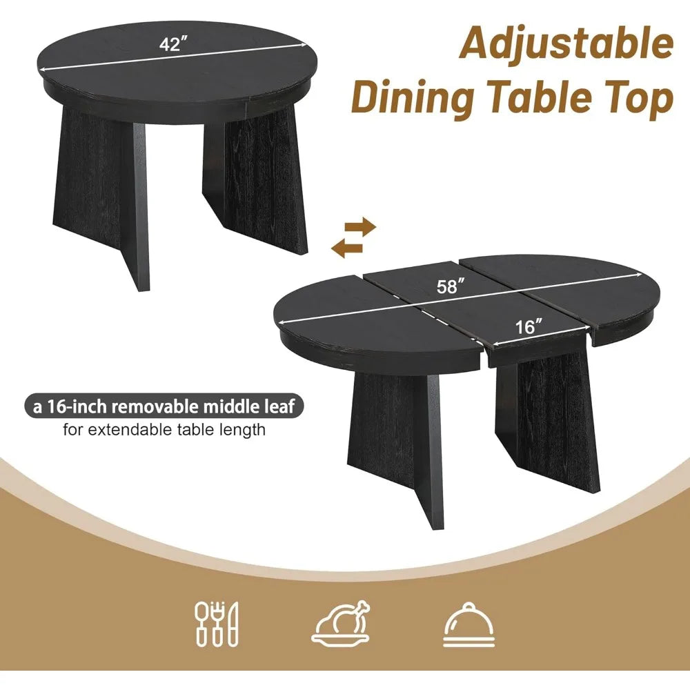 Round Retro Extendable Dining Table Set