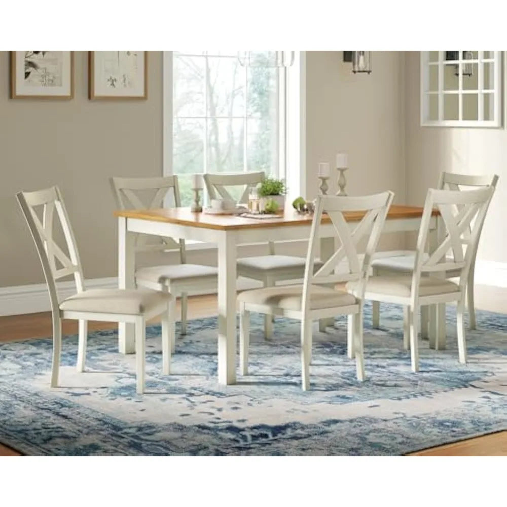 7-Piece Farmhouse Dining Table Set with 6 Upholstered Chairs