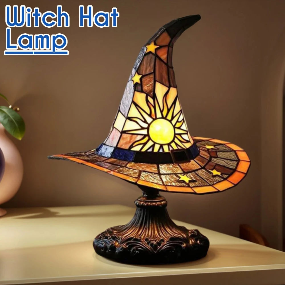 Stained Glass Witch Hat Lamp