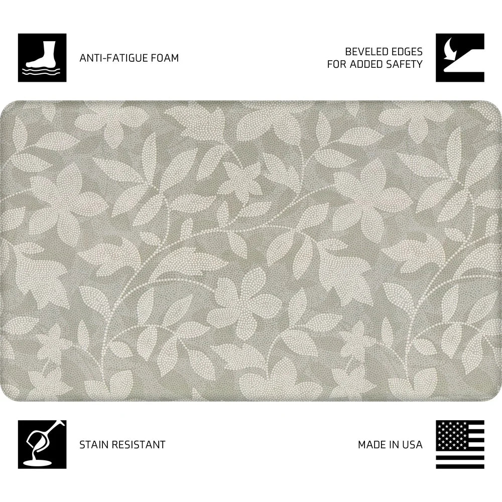 Cushioned Anti-Fatigue Kitchen Mat Slip Resistant Water Stain Resistant Durable Foam Support Decorative Floral Pattern 18 x 30