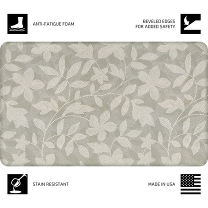 Cushioned Anti-Fatigue Kitchen Mat Slip Resistant Water Stain Resistant Durable Foam Support Decorative Floral Pattern 18 x 30