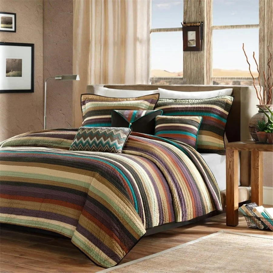 Reversible Quilt Set with Throw Pillows Multi Full Queen