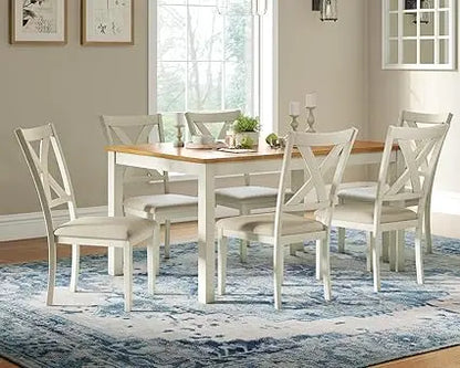 7-Piece Farmhouse Dining Table Set with 6 Upholstered Chairs