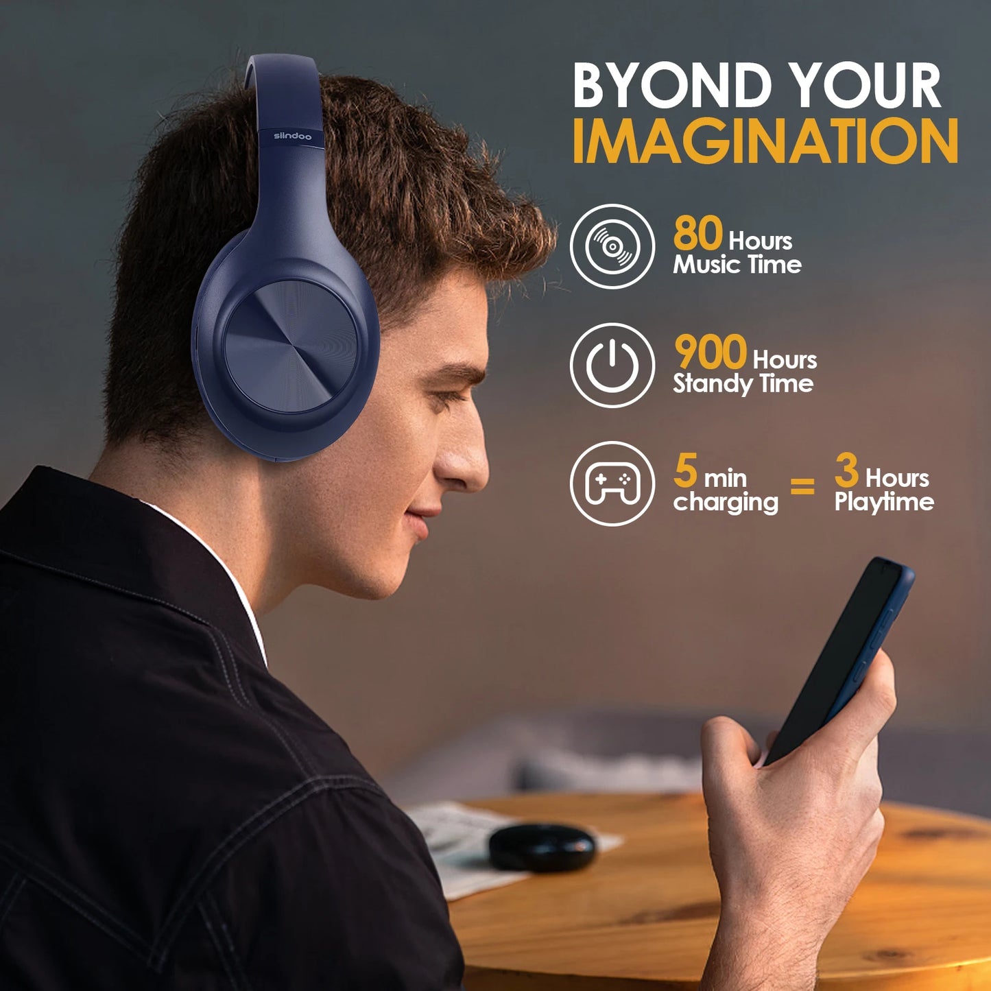 Blue Foldable Over the Ear Bluetooth Headphones with Mic