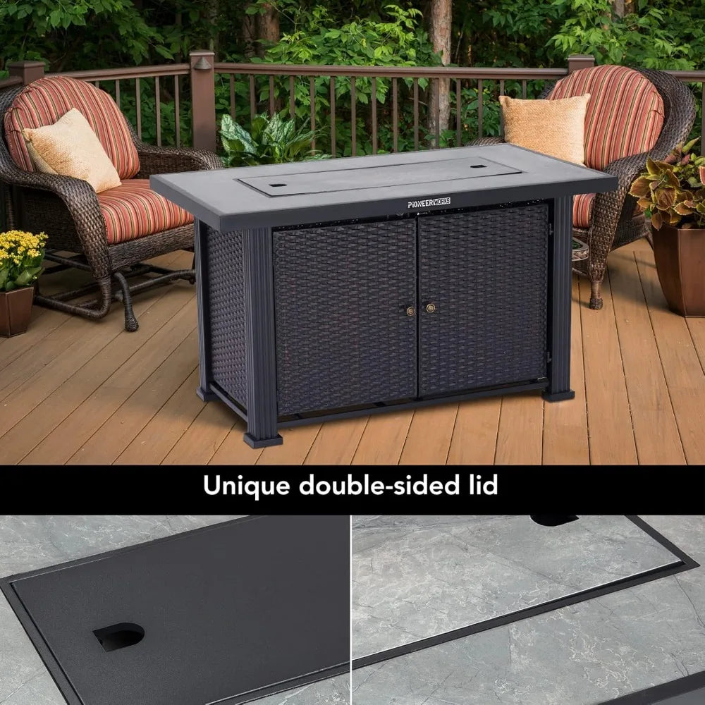 44 Inch Propane Outdoor Fire Pit Table with Cover & Rain Cover