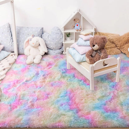 Soft Fluffy Rainbow Rugs for Bedroom or Kids Playroom