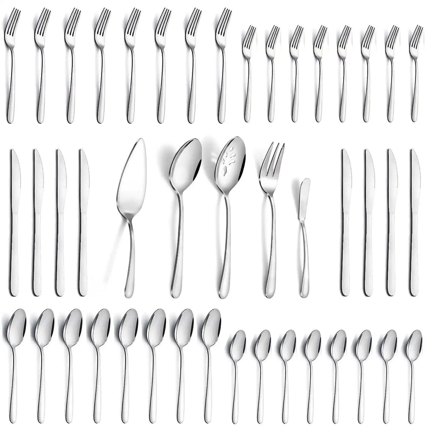 65 Pcs Silverware Set, serving for 12, 5 Pcs Serving Set