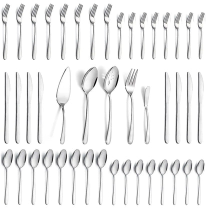 65 Pcs Silverware Set, serving for 12, 5 Pcs Serving Set