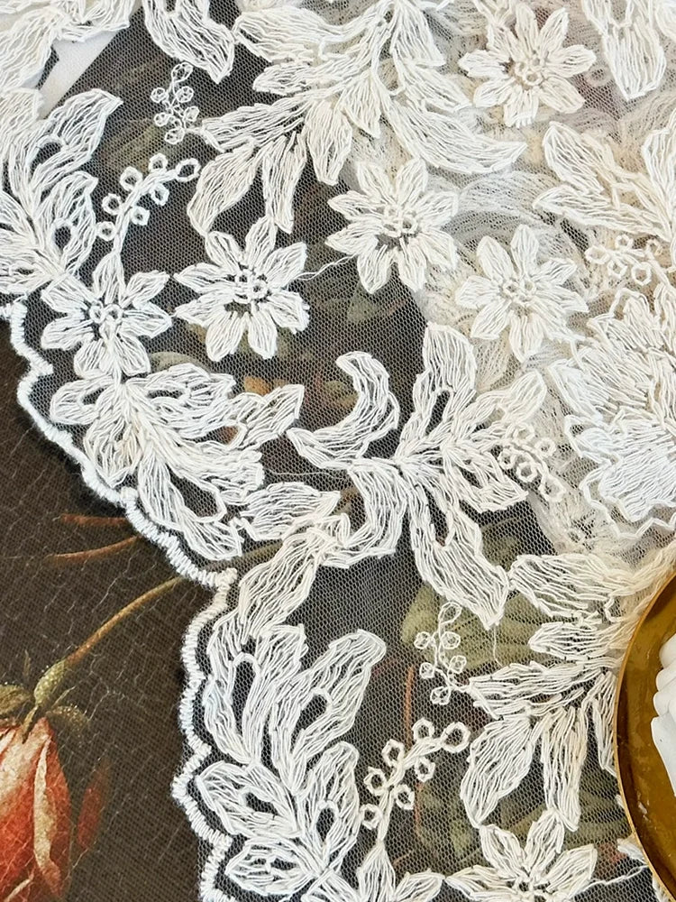 White Tulle Lace Embroidered Sheer Curtains