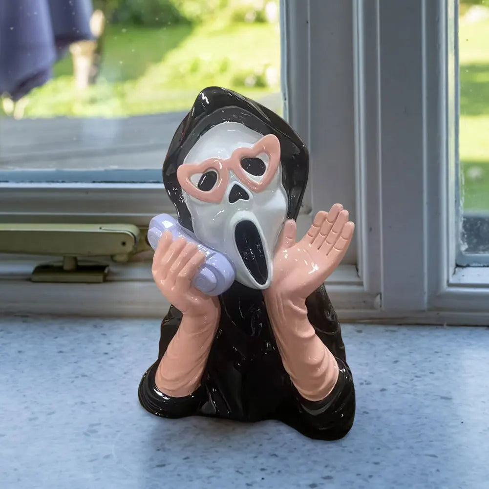 Pink Screaming Face Ghost Figurine Gothic