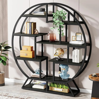 63" Industrial Wood Bookshelf with Staggered Shelves