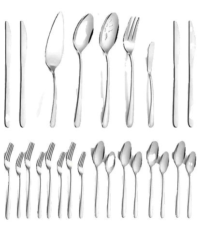 65 Pcs Silverware Set, serving for 12, 5 Pcs Serving Set
