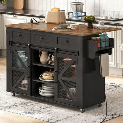 Rolling Kitchen Island - Farmhouse Black/Rustic Brown