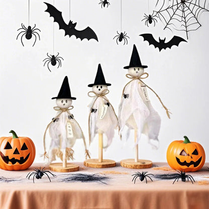 Spooky Halloween Witch Hat and Broomstick Table Centerpiece